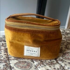Sezane Mustard Velvet Cosmetic Bag